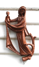 Vintage 1960’s Madonna and Child Wall Plaque Plastic Resin Wood Tone Religious picture