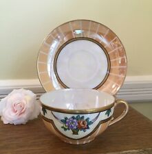c1920-30’s Handpainted Teacup & Saucer Peach Luster & White Iridescent Noritake picture