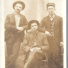 c1910s Cool Friends Portrait RPPC Chill Smoking Smirk Gentleman Real Photo A260 picture