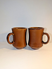 Pair Vintage Crestware Brown 6 oz  Bell Curved Heavy Thick Diner Coffee Mugs picture