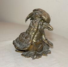 vintage figural bird eating worm bronze patinated metal writing desk inkwell jar picture