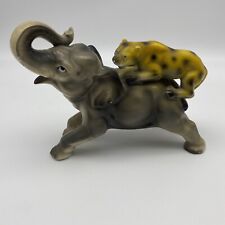 Vintage Elephants Figure Porcelain Elephant Cheetah Made In Japan picture