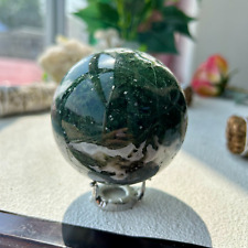590g 76MM Natural Druzy Moss Agate Sphere Ball Crystal Healing Reiki 11th picture