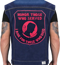 Honor Those Who Served I Ride for Those Who Died Red on Black Biker Patches Vest picture