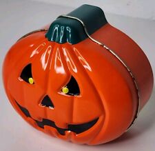 Vintage Halloween Jack O Lantern Pumpkin Tin Box Company Container picture