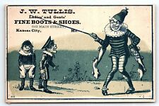 c1880 KANSAS CITY MO J.W. TULLIS FINE BOOTS & SHOES UGLY CLOWN TRADE CARD P1925 picture