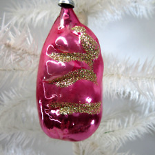 Vintage blown glass ornament PINK PIG w/ gold glitter West Germany 3