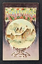 Postcard Vintage Christmas Greetings Hold to Light Houses Snow Moon Village 1907 picture