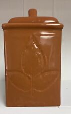 Vintage  Lillian Vernon Leaf Design Earth Tone Ceramic Canister With Lid picture