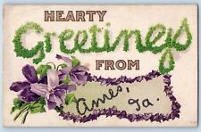 Ames Iowa IA Postcard Hearty Greetings Embossed Flowers Leaves c1910's Antique picture