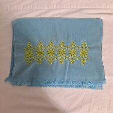 Vintage Royal Terry Hand Towel Blue Gold Floral Scroll Embroidered 60s 70s USA picture