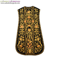 BLACK Spanish Fiddleback Vestment & mass set with Vintage Embroidery DESIGN NEW picture