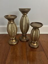 Brand New 3pc Gold With Glitter Candle Holder 12in,10in And 8un Candle Holders picture
