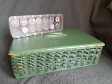 Vintage Green Painted Wicker & Wood Rustic Box Filled W/Vintage Coats & Clark's picture