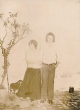 Vintage Sepia Candid Photograph Couple with Dog Nature Background 20th Cent #095 picture