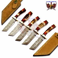 Personalized Set of 6 Handmade Stag Horn Antler Handle Damascus Steel Knife picture