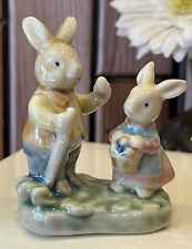 Vintage Albert Kessler Rabbit Family Figurine Dad & Child with Easter Egg Basket picture