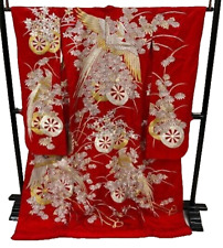 Japanese Kimono Uchikake Vintage Gorgeous wedding Red Gold Silver embroidery(u84 picture