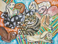 Nubian Babysitter Cat Goat Pop Folk Art Print 8x10 Farm Countryside Collectible picture