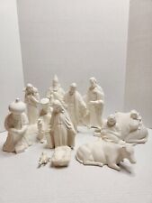 Vintage Unpainted Ceramic Nativity Set 12 Piece Christmas Religious Craft  picture