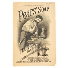Pear's Soap Etching Print Ad c1886 Antique Man Washing Bookplate 1880s Art B450 picture