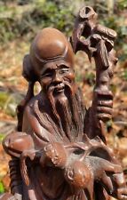 VINTAGE CARVED FIGURINE OF CHINESE GOD OF LONGEVITY-SHOU picture
