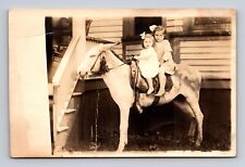 1904-1918 AZO RPPC Postcard Mysterious Girl in Window, Two Girls on Mule picture