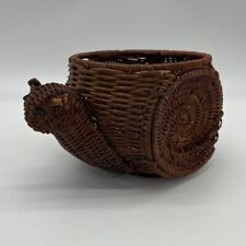 Vintage Snail Wicker Rattan Basket Planter MCM Boho Cottage Decor picture