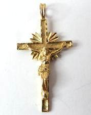 BEAUTIFUL 14K SOLID GOLD CROSS JESUS CHRIST PENDANT 38MM X 19MM WIDE 2 GRAMS…. picture