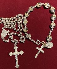 Antique Sterling Silver Smooth Bead Rosary w/ Cross Crucifix + Faceted Bracelet picture