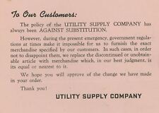 1940s Utility Supply Co. Customer Notice Emergency Government Restrictions 366 picture