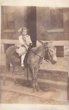 RPPC Little Girl Age 7 in Dress on Donkey Real Photo Postcard 1904-1918 picture