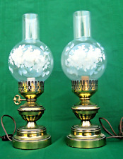 Pair of Antique Style Brass Lamps w/ White Rose Painted Glass Shades picture