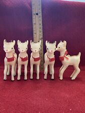 Vintage 50’s Christmas Celluloid Hard Plastic Rudolph Reindeer Set Of 5 Ornament picture