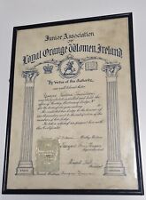 Antique Junior association loyal orange women Of Ireland Certificate, Framed  picture