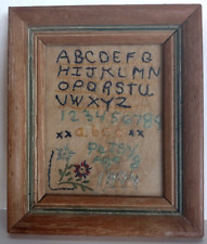 Antique 1894 Framed Small Folk Art Sampler ABC'S & Numbers by Patsy Age 8 picture