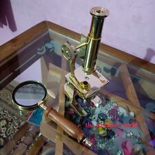 Antique Brass Heavy Microscope & Magnifying Glass 7