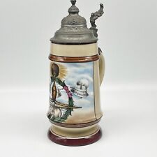 Rare 1985 Antique German Hand Painted Hand Engraved Pewter Lid Lithophane Stein picture