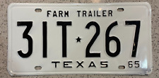 1965 Vintage Texas License Plate Farm Trailer Black on White #3IT-267 picture