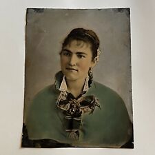 Antique Whole Full Plate Tintype Photograph Beautiful Young Woman Tinted picture