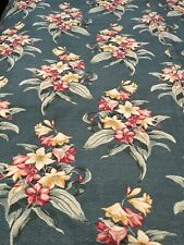 Vintage 1940’s Cotton Barkcloth Fabric Panel FLORAL Bouquet 1930’s Leaf Green #2 picture