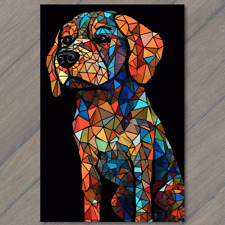 POSTCARD Stained Glass Puppy Dog on Dark Background Cute picture