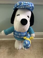 Snoopy Woodstock Plush Door Greeter Peanuts Golf Argyle Sweater Hat 20” Tall picture