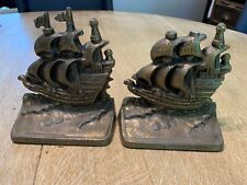 Vintage PM Spanish Ship Metal Bookends picture