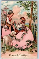 PFB Postcard Easter Greetings Hatched Egg Childrens Lamb Embossed c1910's Posted picture