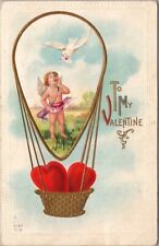 1913 VALENTINE'S DAY Postcard Cupid White Dove / Red Hearts in Basket NASH V-57 picture