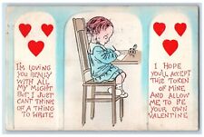 1913 Valentine Children Ink Writing Poem Hearts Embossed Torrington CT Postcard picture