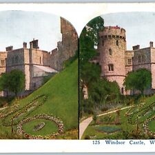 1925 Windsor, England Castle Landscape Ancient Medieval Stereoview Litho Vtg V39 picture