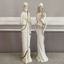 Nativity 10” Carlton Cards Figurine Mary Jesus and Joseph White Bisque with Gold picture