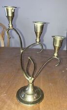 Beautiful Brass Candelabra- 3 Candle Holder With A Brass Flame Center 11” X 7” picture